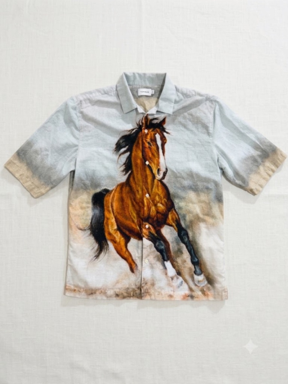 Topman Mens XL Horse Graphic Short Sleeve Button Down Shirt Western